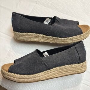 TOMS Flat Denim Espadrille Platform Peep Toe